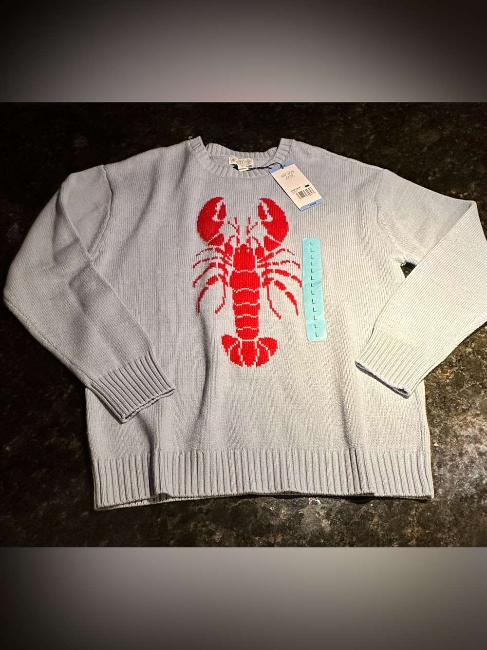 Mighty Fine Light Blue Crewneck Sweater with Red Lobster Graphic; NWT, Sz. L - Picture 4 of 9